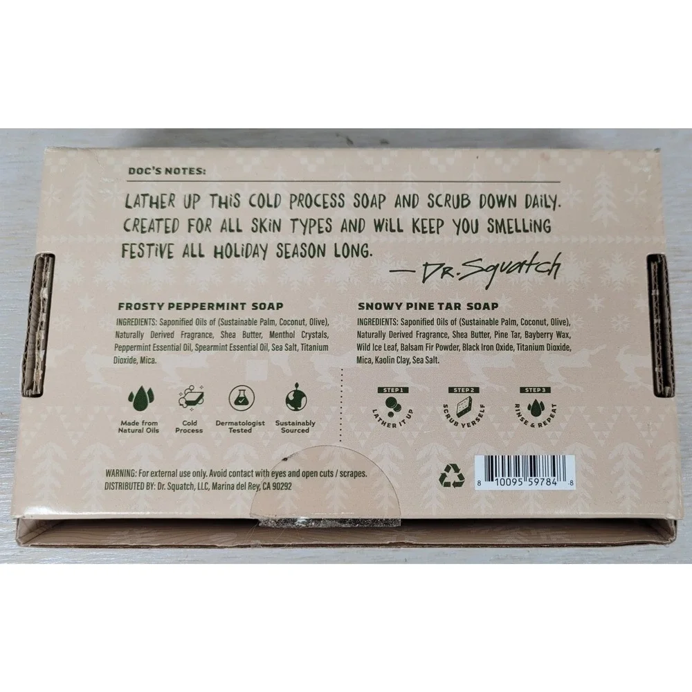 Dr. Squatch Ltd Edition Holiday Gift Set Soap Frosty Peppermint Snowy Pine Tar